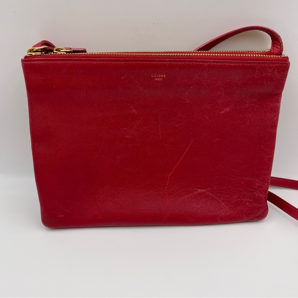 Celine trio crossbody leather messenger handbag in red size large - Picture 2 of 16